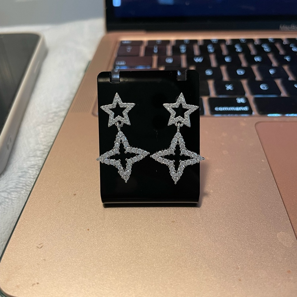 Elegant Silver Star and Cross Earrings